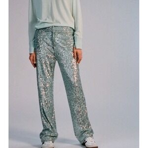 Saint Art Nessa Mid Rise Pant Glacier Sequin In Mint Size XL